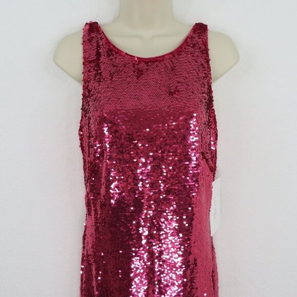 Love Theia Womens 10 Pink Sequin Draped Back Sleeveless Sheath Dress 9212238 NEW - Picture 2 of 12
